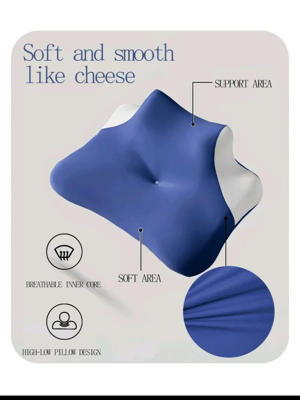 Ergonomic Memory Foam Neck & Back Pillow - Blue White